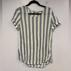 Soft Surroundings purple and white vertical stripe‎ flowy shirt